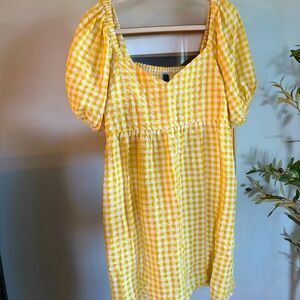 Yellow Gingham Puff Sleeve Dress